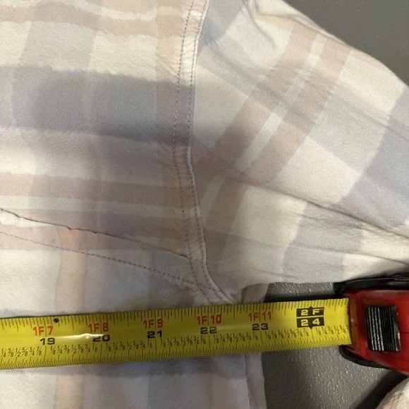 Free People Women's Fringed Plaid Button-Up Shirt Multicolor Size Large Pastel - Picture 8 of 11